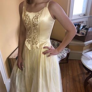 Yellow corset style ball gown.